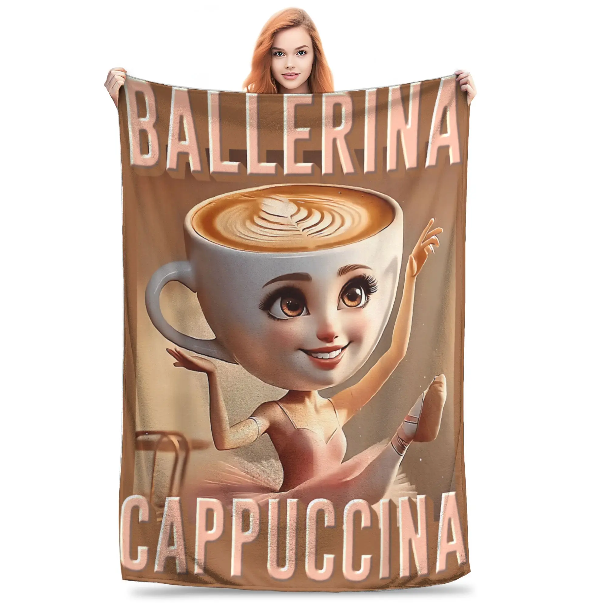 Ballerina Cappuccina AI Generate Character Italian Brainrot Warm Soft Blanket Plush Throw Blanket Couch Chair Flannel Bed Cover
