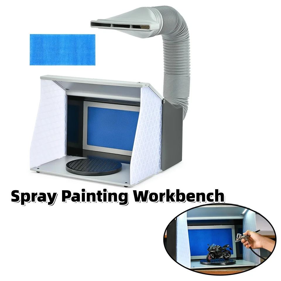 Portable Airbrush Paint Spraying Workbench Model Painting Table With 4 Led Light 2 Fans Turntable Exhaust For Model Car DIY