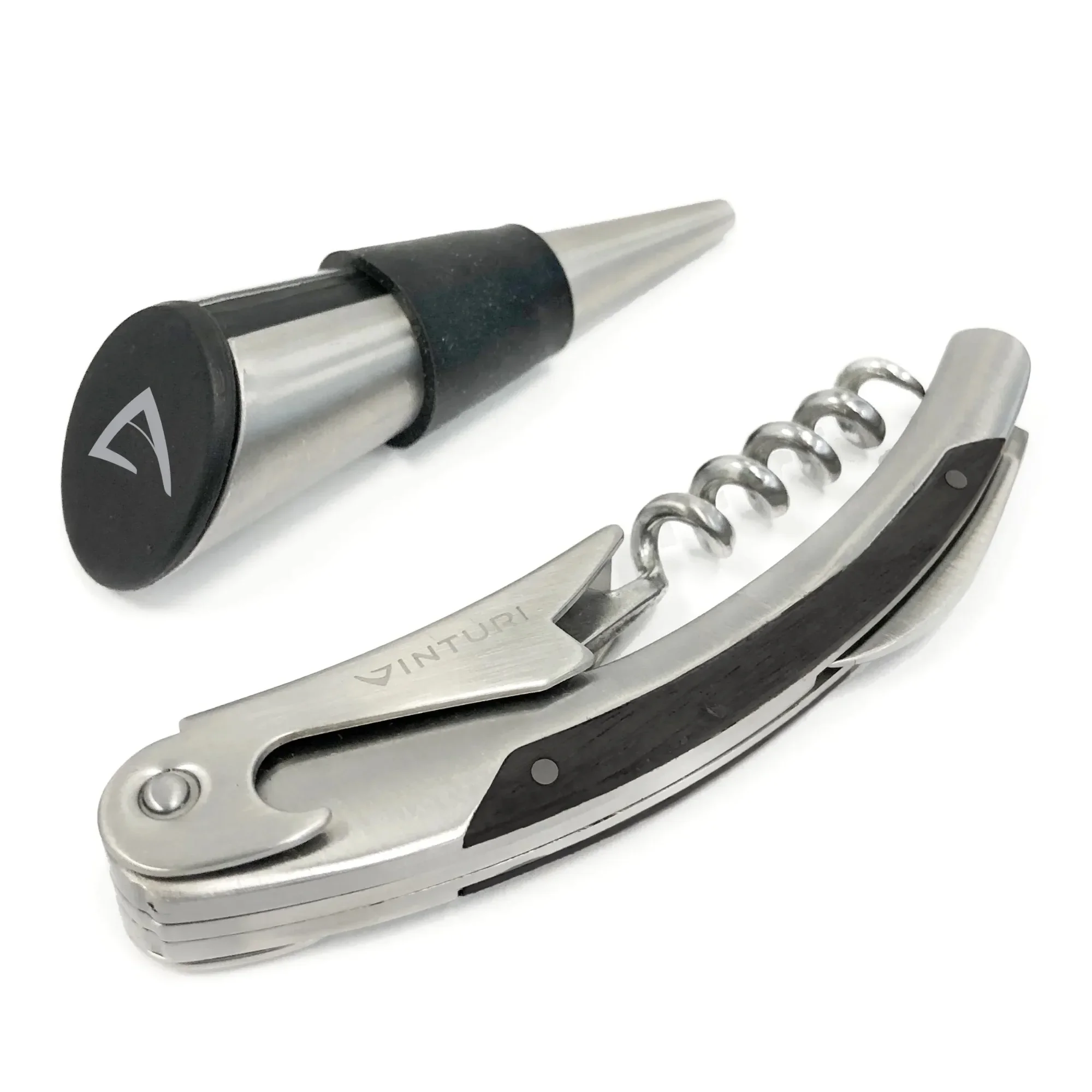 

Waiter's Stainless Steel/Silicone Corkscrew and Wine Stopper Bar Set bottle opener