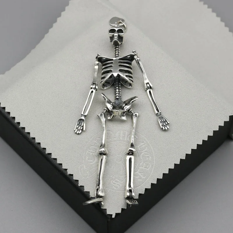 

Exaggerated Sterling Silver Human Skeleton Pendant Pendant Men's European and American Motorcycle Style Thai Silver Pendant Retr