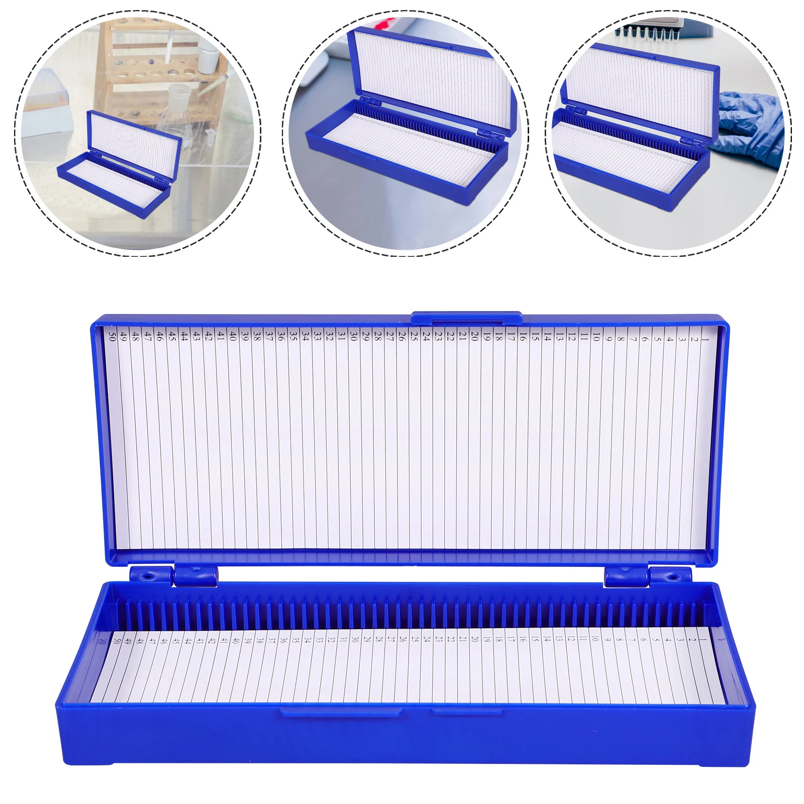 

2Pcs Slide Holder Numbered Slots Capacity 50 Slides Pathological Box ABS Plastic Secure Storage Slide Case Dark Blue