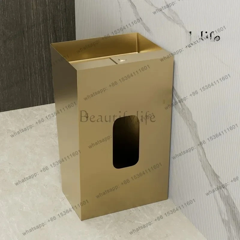 

LL Golden stainless steel column type wash basin Hotel bathroom Square washbasin Integrated floor column basin