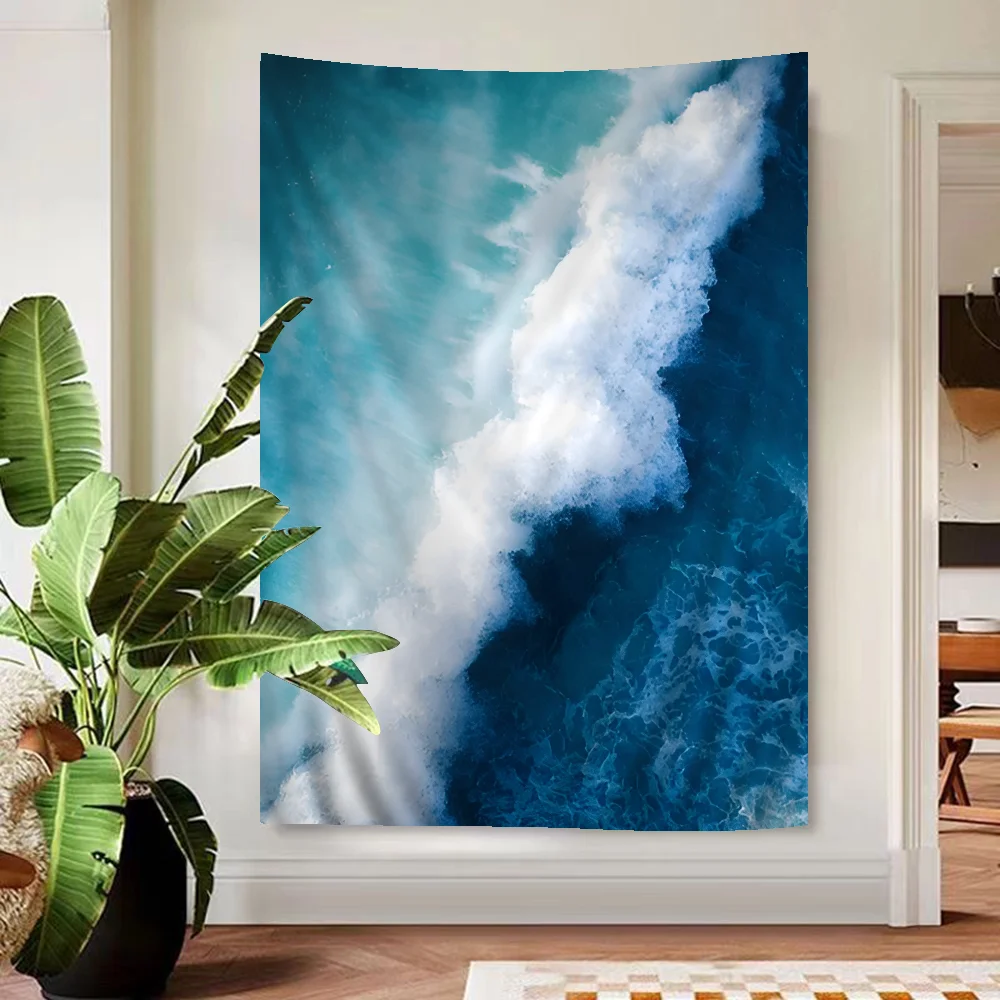 Ocean Blues Printed Large Wall Tapestry Hanging Tarot Hippie Wall Rugs Dorm Home Decor