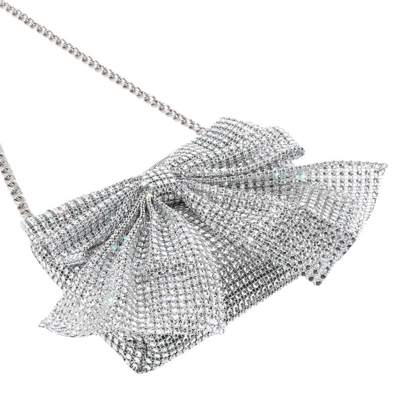 

652F Sparkling Rhinestones Embellished Party Purse With Metal Chain Underarm Bag Shoulder Bags For Fashionable Women