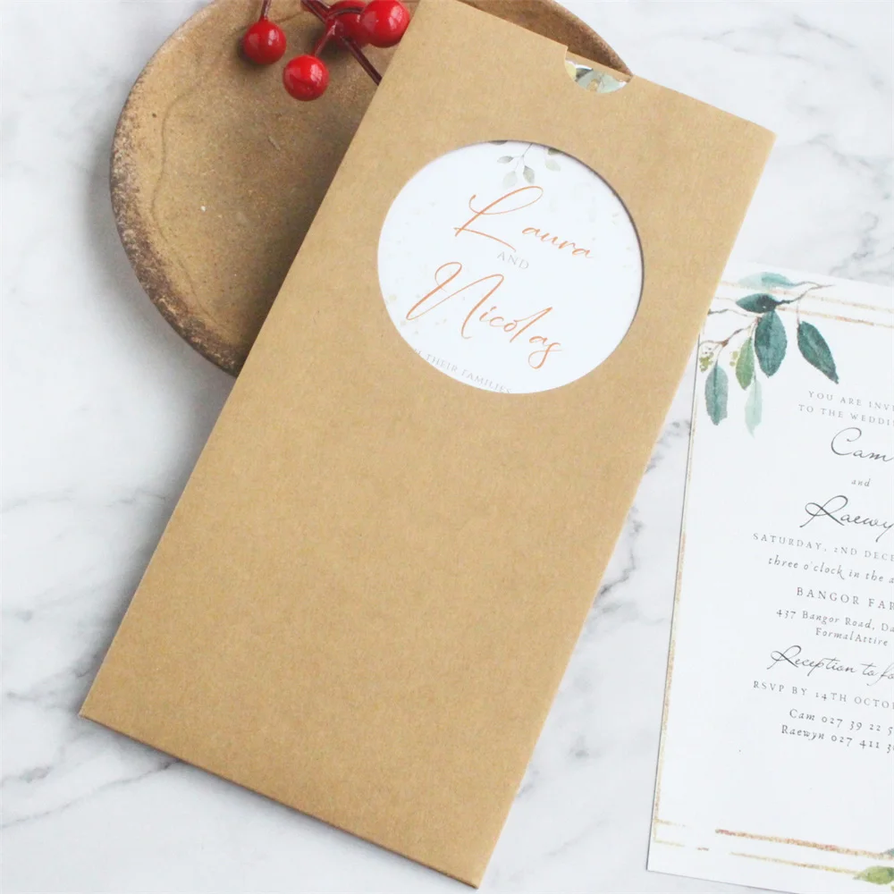 

10.5X21CM Invitation Card Menu Pocket Customized Text Printing Wedding Quinceañera Invitation Sets Multi Colors