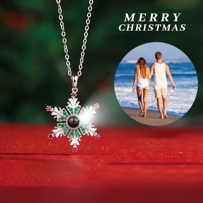 

New Snowflake Projection Pendant, Women's Necklace, Personalized Customized Photo, Christmas Gift, Surprise Souvenir with Photo, Gift for Wife, Girlfriend, Gift for Yourself