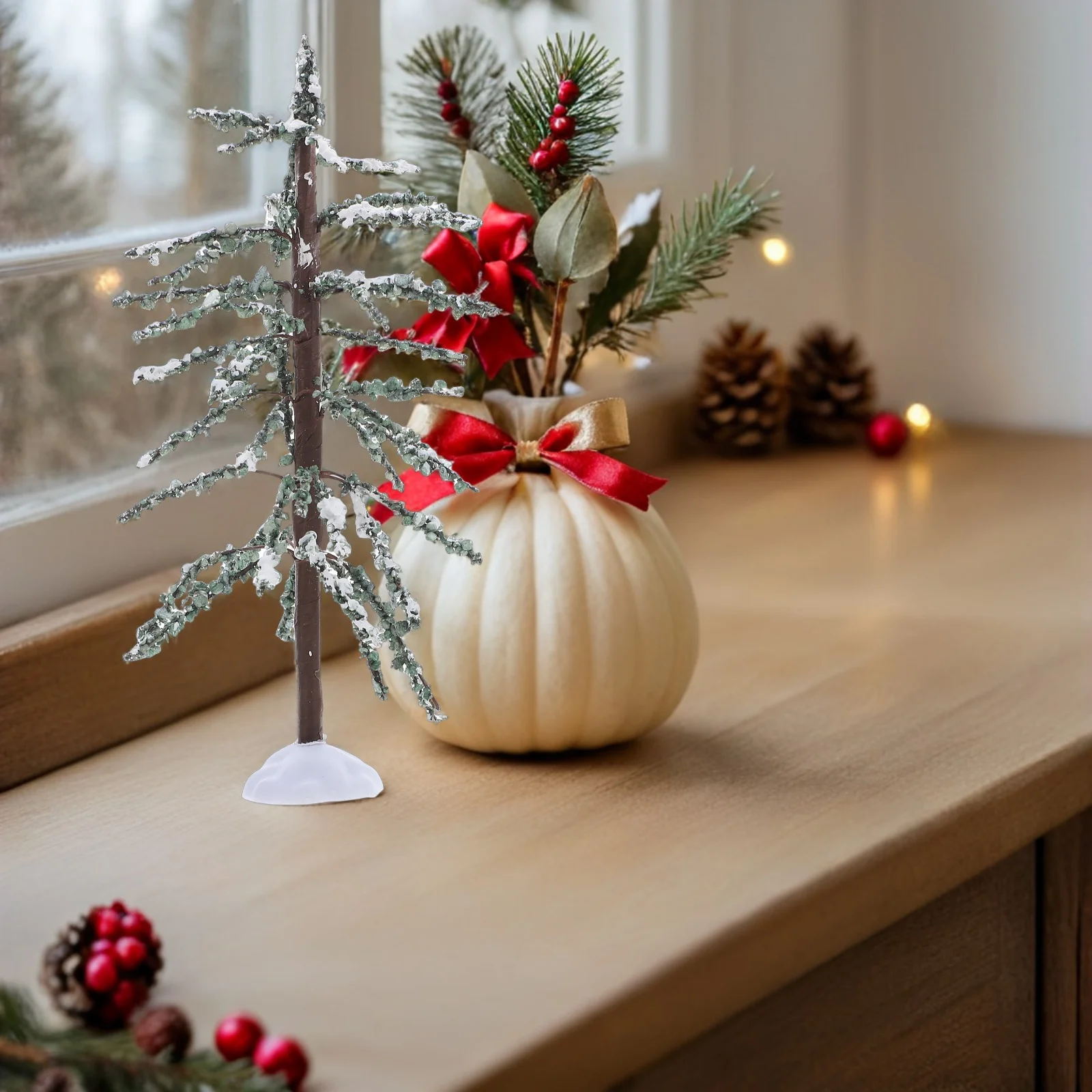 

3Pcs Miniature Bottle Brush Christmas Trees Snowy Flocked Pine Design for Tabletop Desktop Mantel Shelf Decor Small Holiday