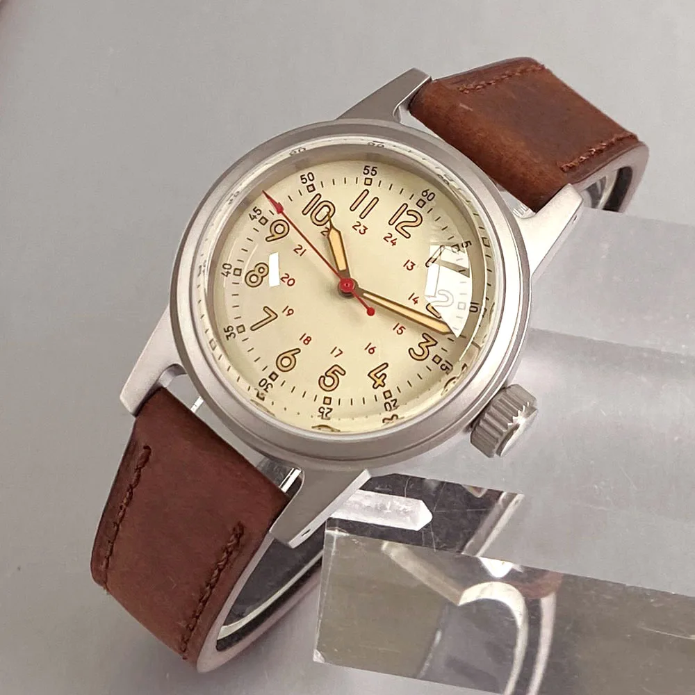 Miyota 8215 Tandorio 36mm Military 200M Diver Automatic Leisure Watch Men Luminous Cream Black Dial Domed Sapphire Vintage Clock