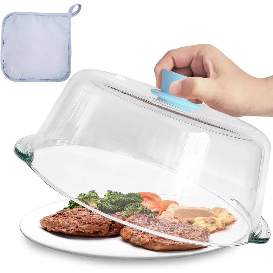 

Высокая стеклянная крышка от брызг для микроволновой печи с силиконовой ручкой для защиты пищевых продуктов с подогревом 10-дюймовая пластинчатая крышка от брызг с Ve