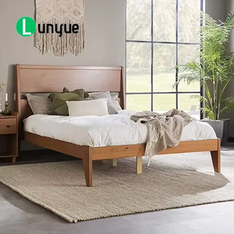 Luxury Italian Modern Queen King Bed Solid Oak Pine Wood Upholstered Frame for Hotel Home Bedroom Furniture Durable Stylish
