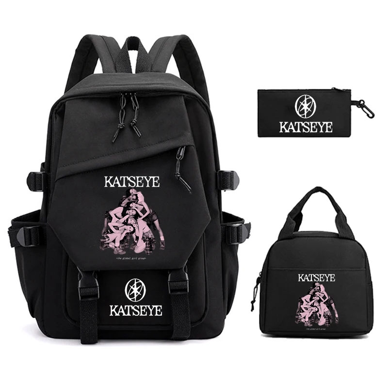3Pcs Set Group KATSEYE Backpack With Lunch Bag,Pencil Case Lightweight Outdoor Bookbag Boys Girls Schoolbag Women Laptop Rucksak