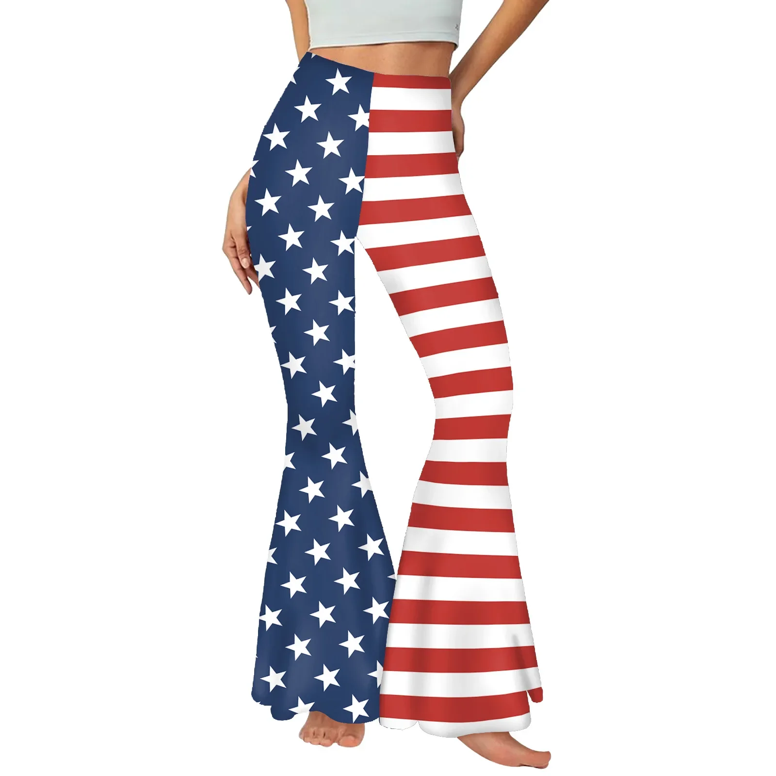 

Independence Day Flared Wide-Leg Pants Women Holiday Party Trousers USA Flag 3D Printed Leggings Fashion Bell Bottom
