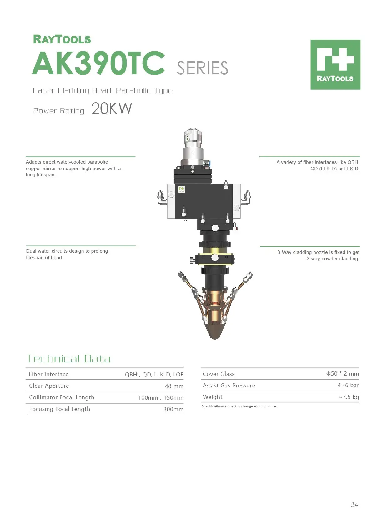 Precision AK390TC  Cladding Head 20KW High Power Mini Size Suitable Various Metals Parabolic Optics System Empower