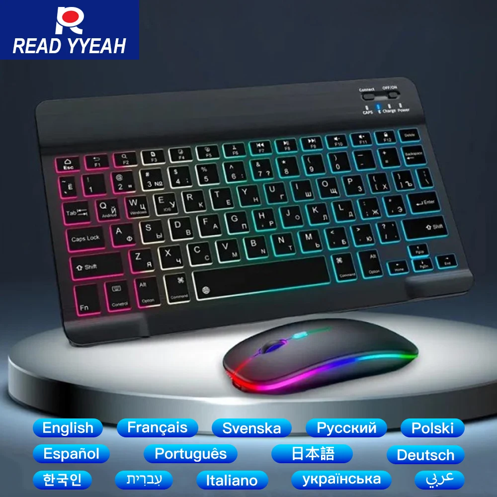 

New Backlit Keyboard For Android iOS Windows Tablet Phone Bluetooth Wireless Keyboard and Mouse Rainbow Keyboard For iPad Xiaomi