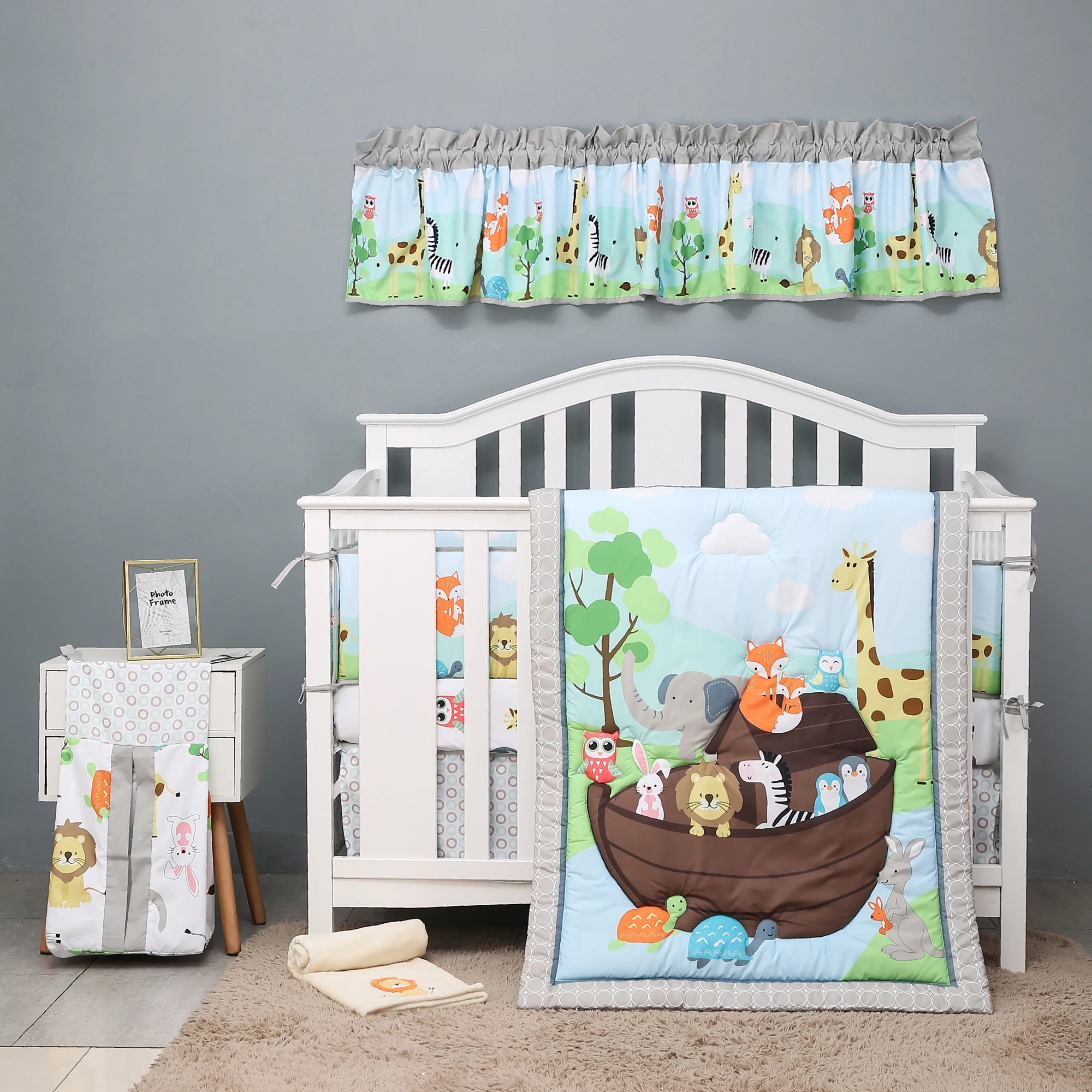 Green Ark Animal  Jungle Theme Neutral 4 Piece Baby Crib Bedding Set baby gift including comforter, bumper,sheet, blanket