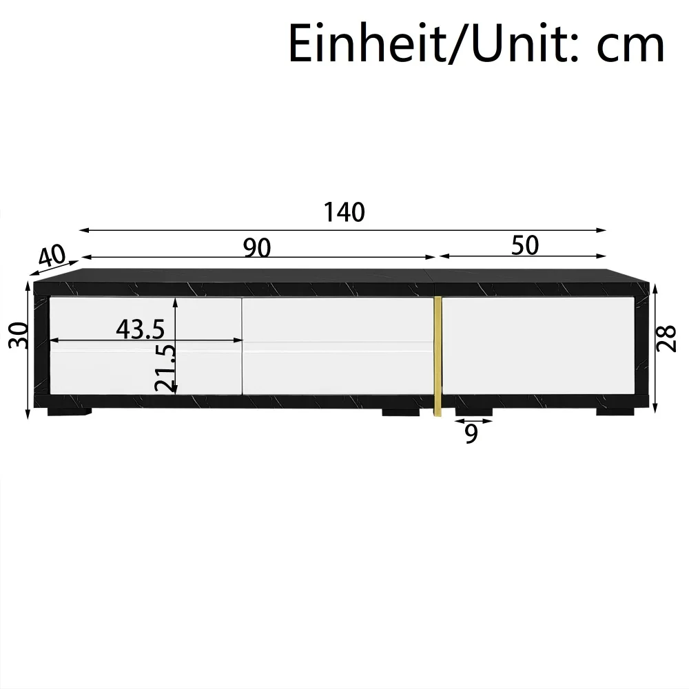 Moderner TV-Schrank mit variabler Länge (140–260 cm), drehbarer Funktion, weißes Hochglanz-Matt-Finish und goldenen Dekorationen – Detail 6