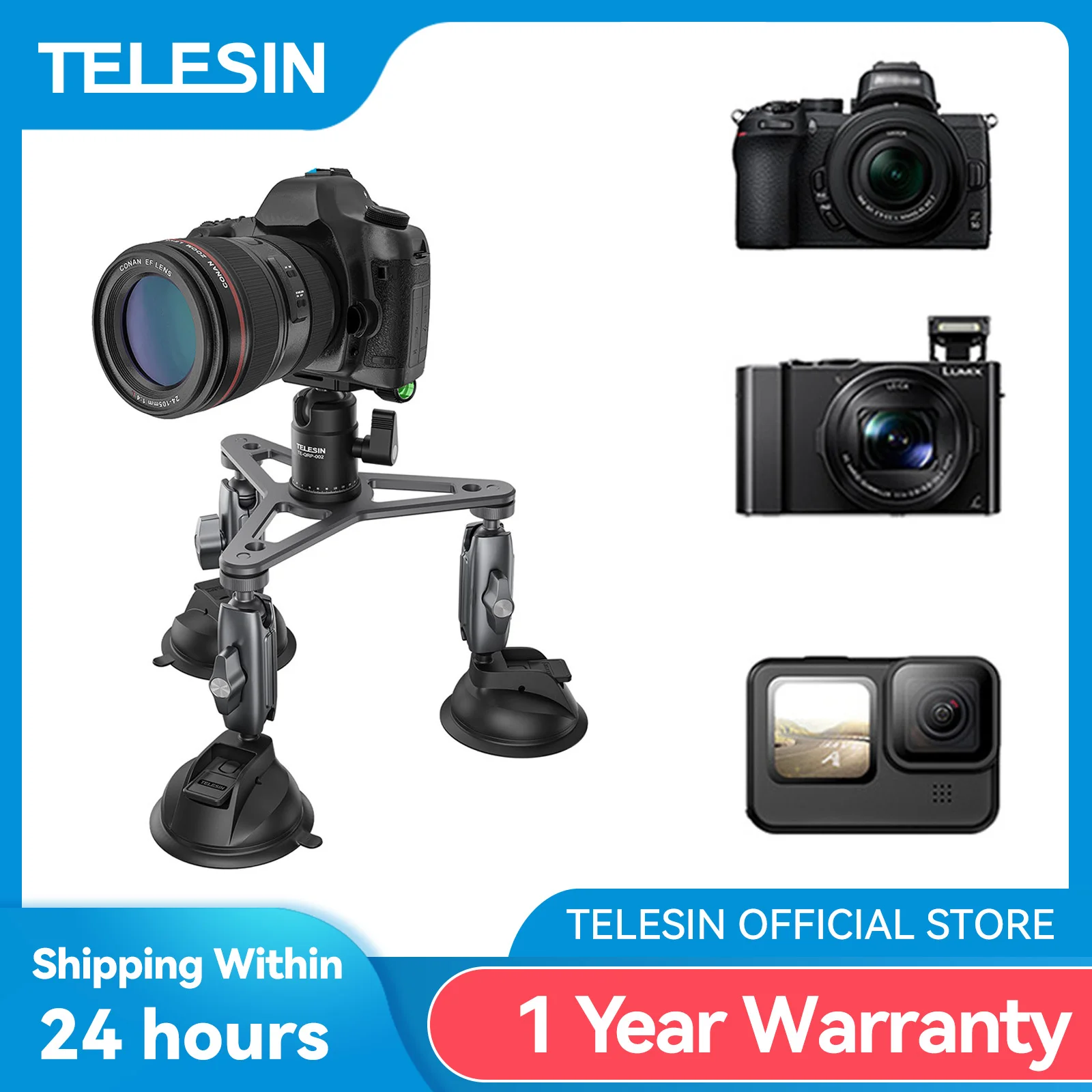 

TELESIN Suction Cup Car Tripod Holder Mount 360° Rotation Bracket For Canon Sony For GoPro Hero Insta360 DJI Osmo Action