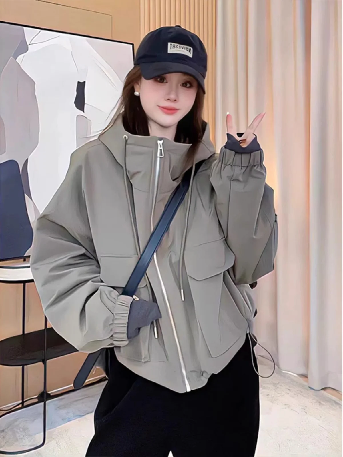 Thiened Fce ort American Workwear Jaet Women Winter New Casual Sle Hooded Versatile Cotton Clothes Warm Commute Sle