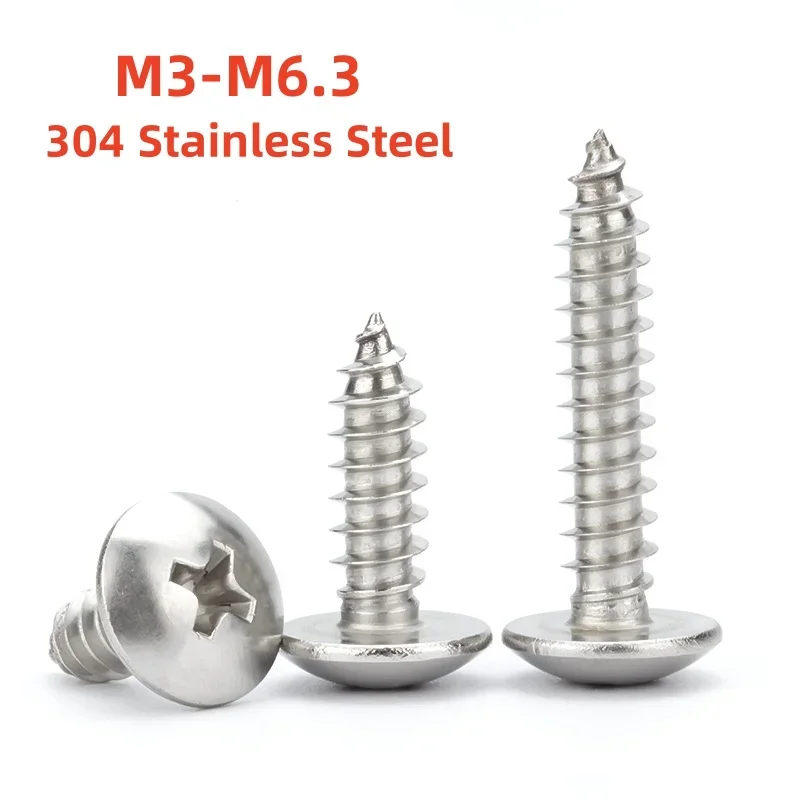 5/10/20/50pcs 304 Stainless Steel Self-Tapping Truss Screws M3 M3.5 M4 M4.2 M5 M5.5 M6 M6.3 Cross Mushroom Head Wood Screws