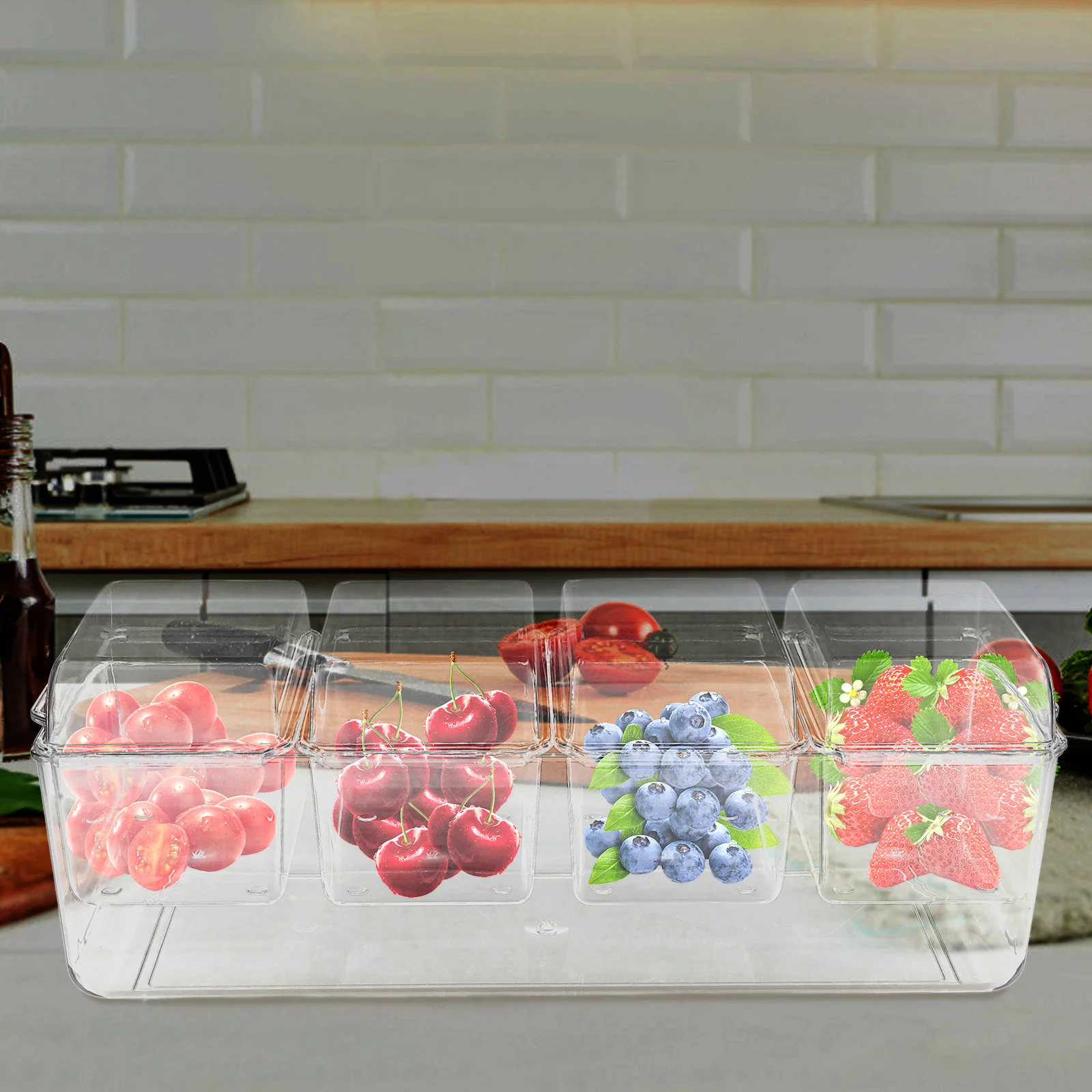 

Box Condiment Server Cold Buffet Tray Lid Candy Dispenser Plastic Airtight Storage Fruit Snack Event
