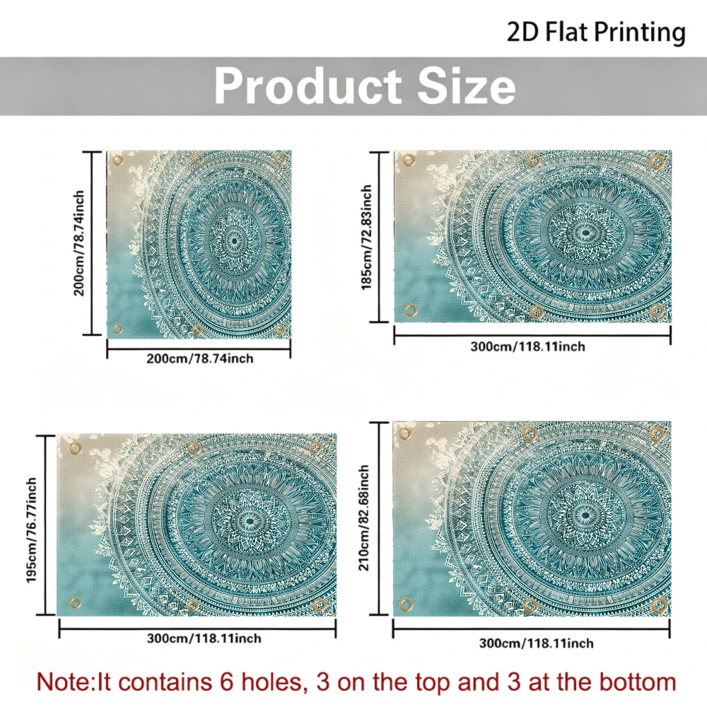 1pc 2D Printed Sidewall Sun Shelter with Intricate Blue Mandala Design with Ornate Circular Patterns, RV Camping, Road Trip Camp