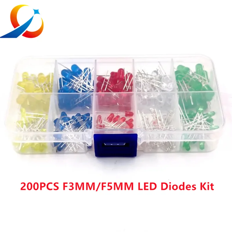 200PCS F3MM F5MM LED Diode Assorted Kit White Green Red Blue  Yellow Orange  5Colore Each 3mm 5mm LEDS NEW