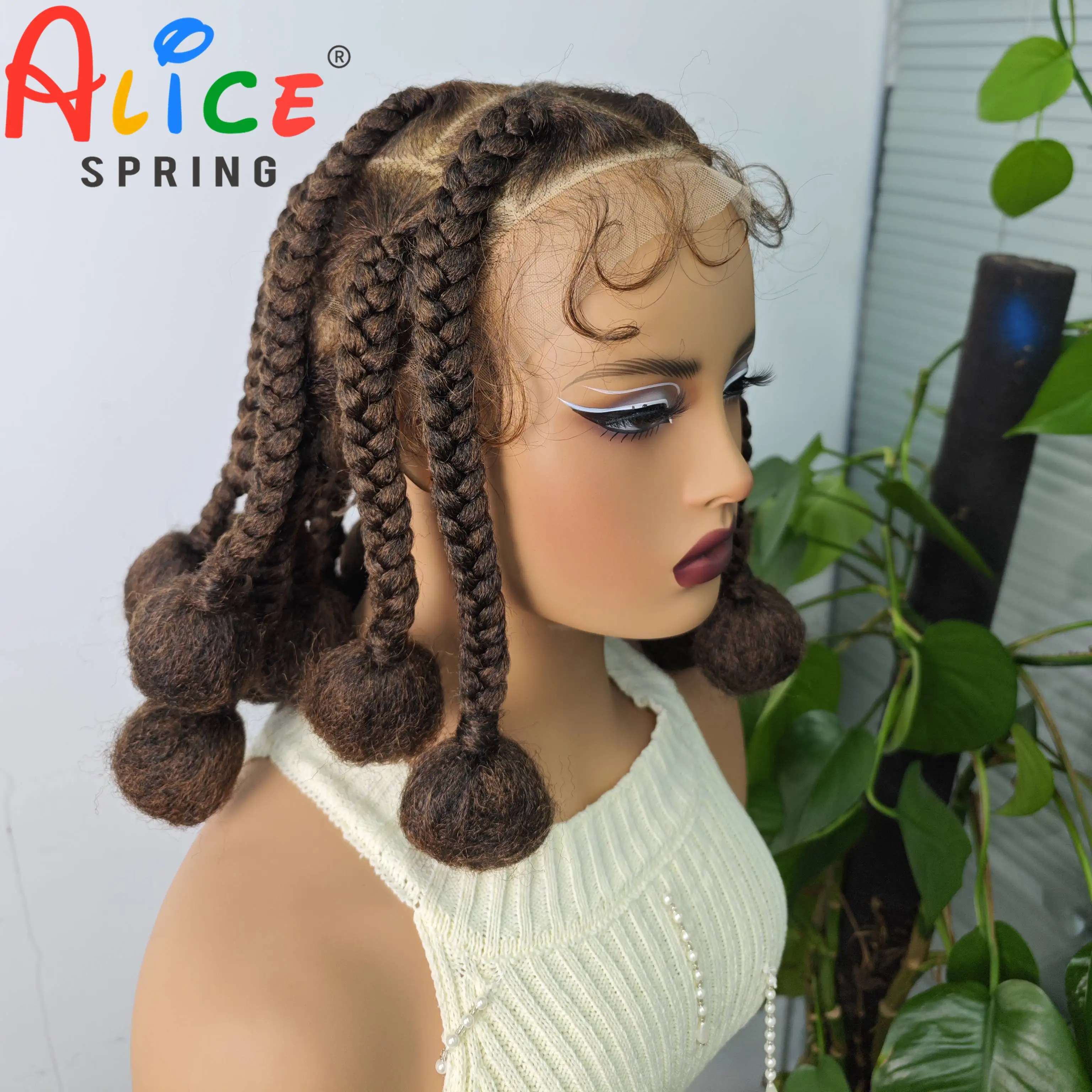 Chocolate Brown 12 Inches Synthetic Braided Wig Transparent Lace Front Kontless Box Braiding Wigs With Baby Hair for Black Women