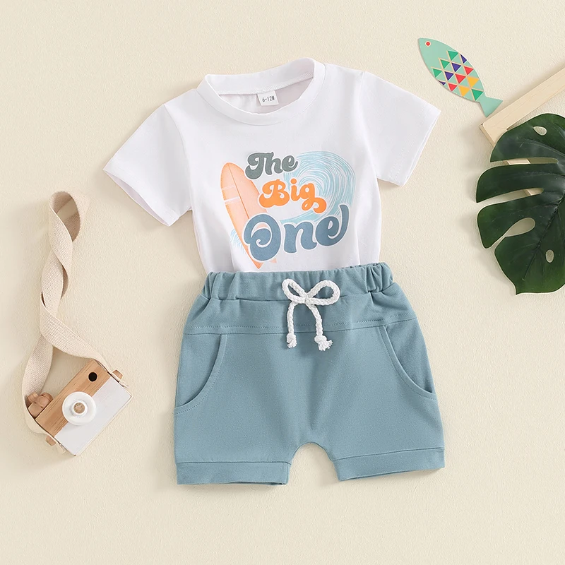 BULINGNA 2Pcs Baby Boy First Birthday Outfit Short Sleeve The Big One T-Shirt Top Casual Shorts Summer 1st Birthday Clothes