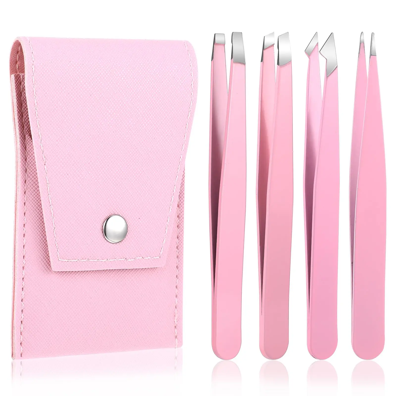 4Pcs Tweezers Set with Travel Bag, Professional Stainless Steel Pointed Tweezers, High Precision Eyebrow Tweezers for Women