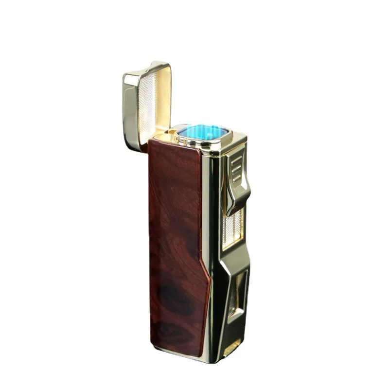 Powerful Four-flame Cigar Gas Lighter with Cigar Mouth Hole Punching Knife Integrated High-end Men\'s Lighter