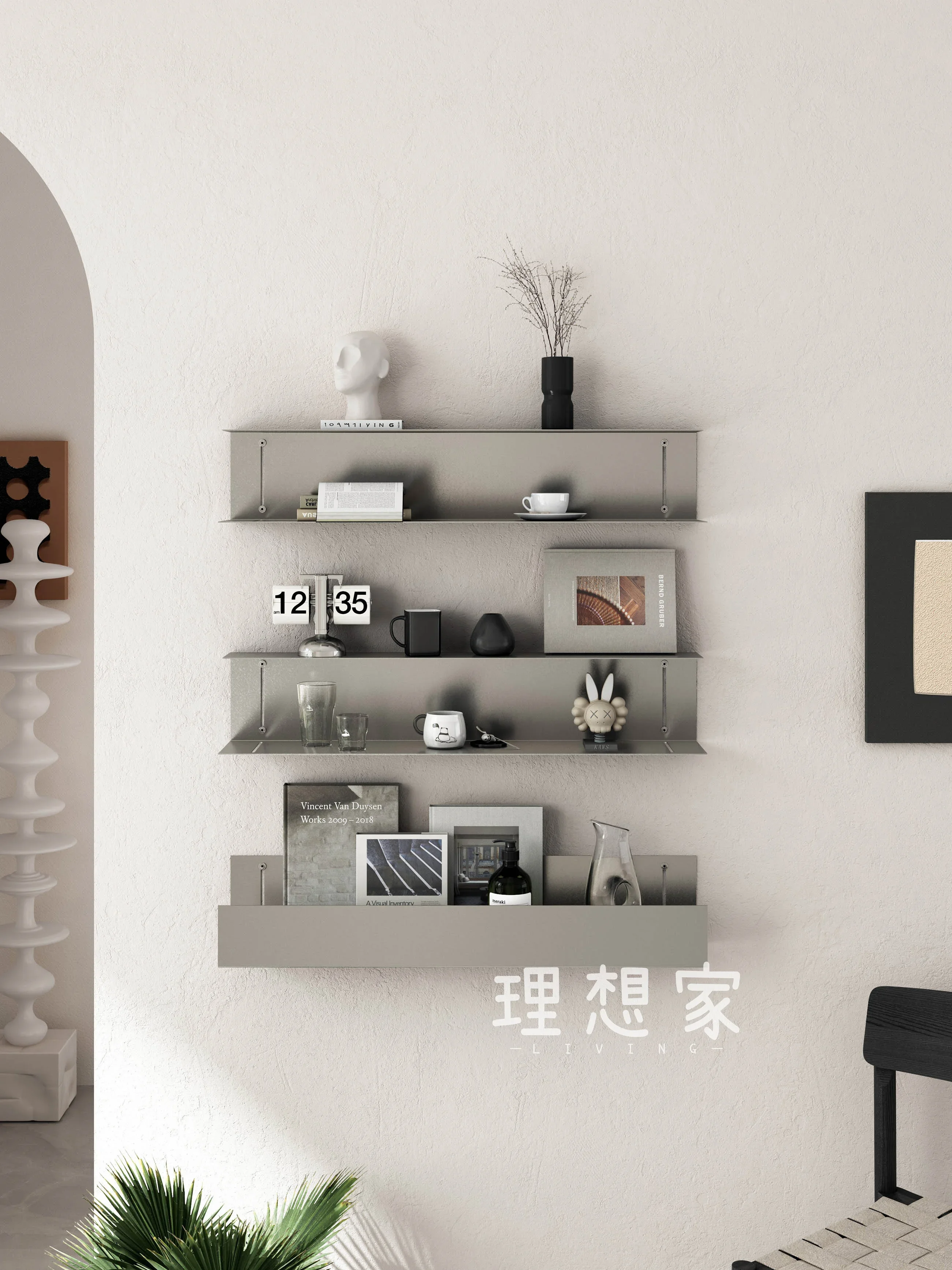 Designer creative stainless steel baffle wall shelf living room wall decoration display shelf multi-layer bookshelf