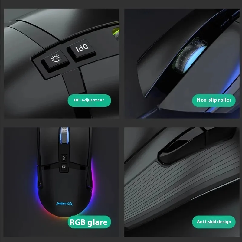 MONKA g10 wired gaming mouse with lightweight and unbiased gaming and office RGB lighting effects