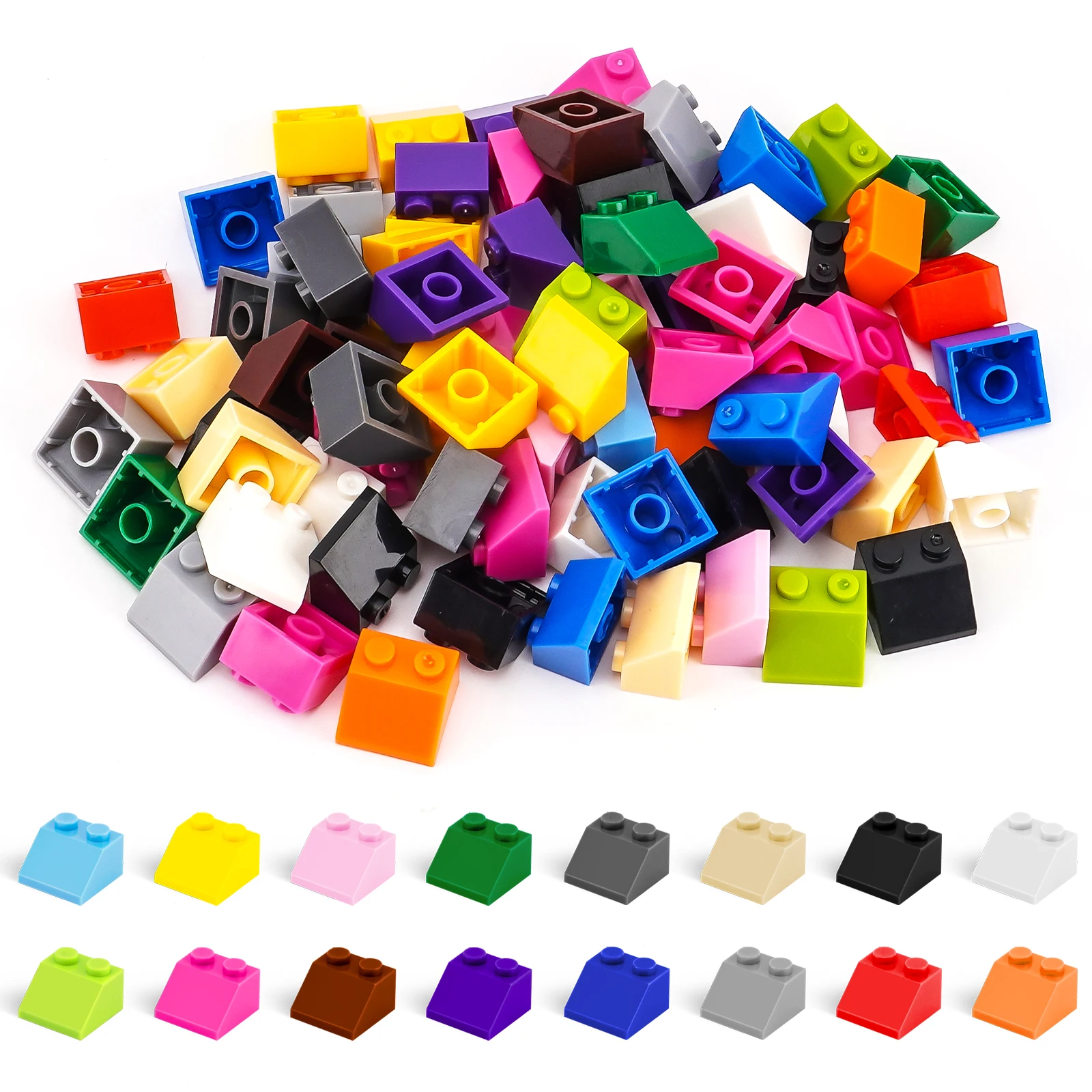 

50g 48pcs 2x2 Slanted High Brick Multi-colour classic basic parts building creative toys building blocks toys accessories