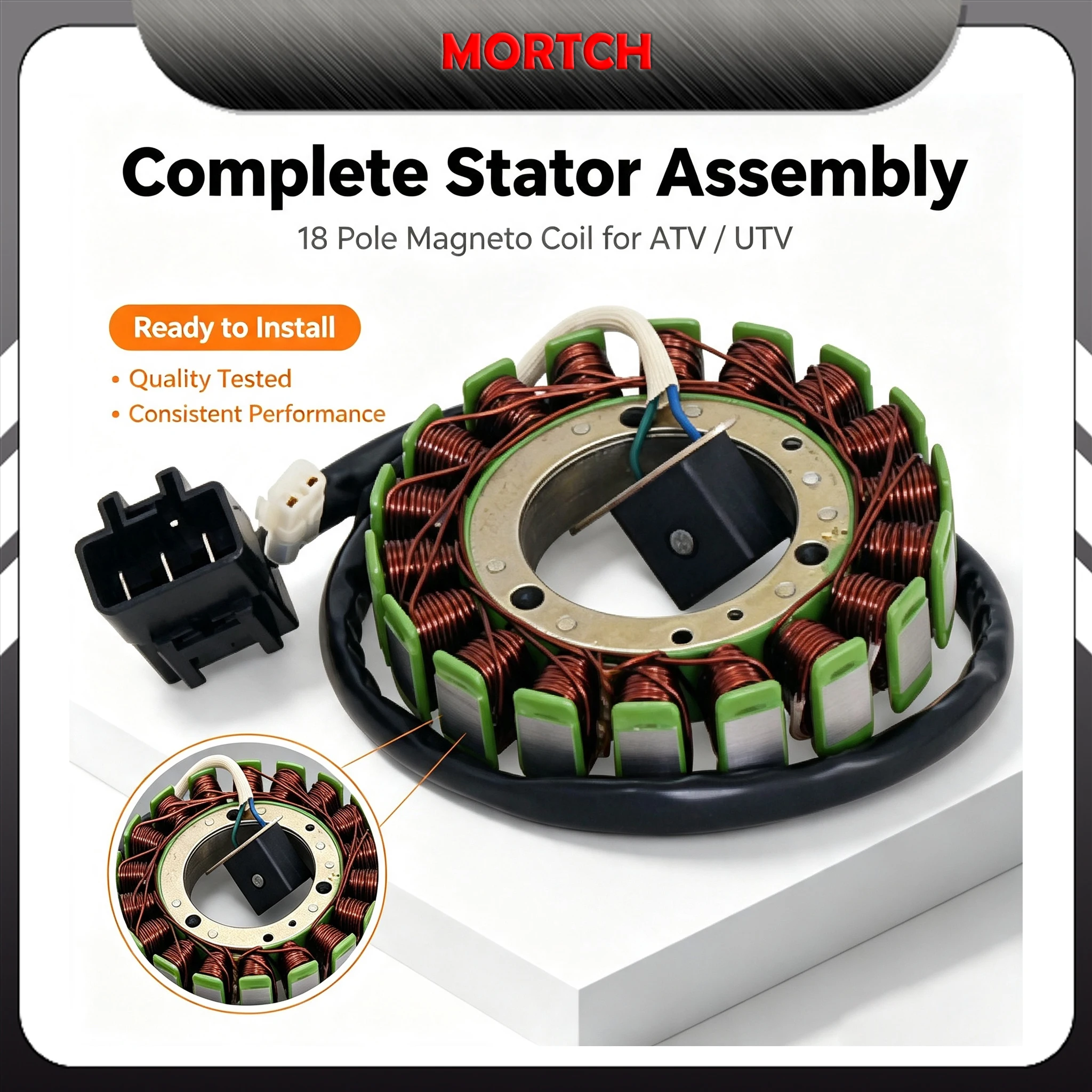 18 Pole Magneto Stator Coil Pure Copper For CFMoto 500 600 625cc ATV UTV SSV CF188 196S‑B‑C Replace OEM 0180‑032000