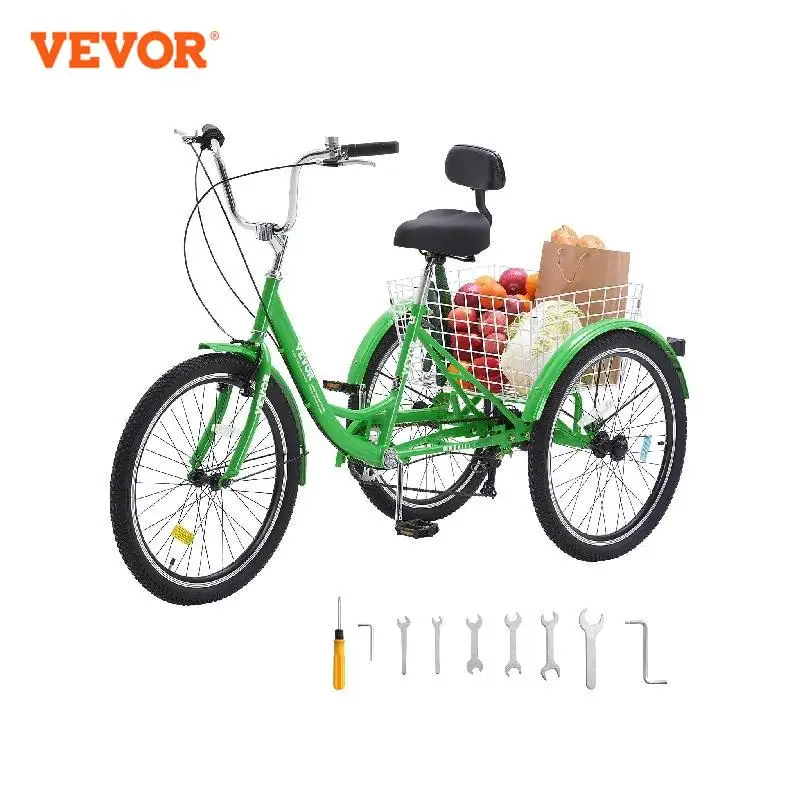 

VEVOR 26 Inch Adult Tricycles Bike Three-Wheeled Bicycles Cruiser Bike Picnic Shopping Tricycles for Seniors Women Men (Green)