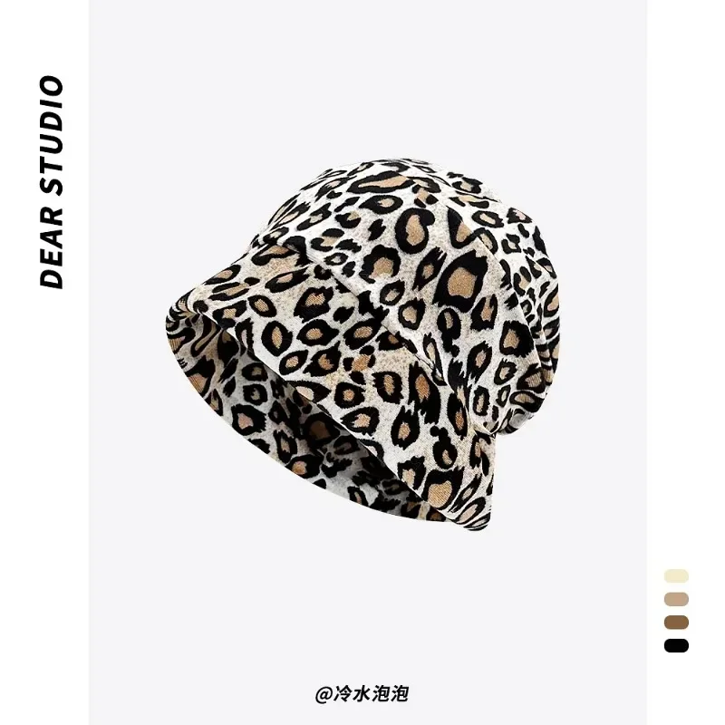 American Retro Y2K Leopard Print Pullover Hats Women Summer and Autumn Thin Niche Fashion Versatile Show Face Small Beanies Cap