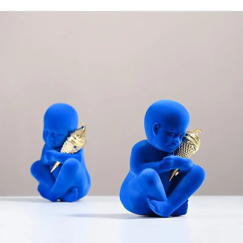 

Blue Ice Cream Statue Ornaments Desk Decoration Flocking Crafts Sculpture Living Room Furnishings Modern Home Decor