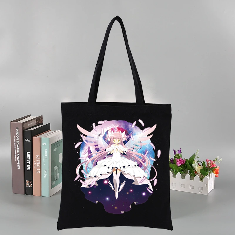 Madoka Magica Puella Magi  Canvas Shoulder Tote Bag for Women Handbags Eco Reusable Shopping Bag Vintage Fashion Ulzzang Bags - view 2