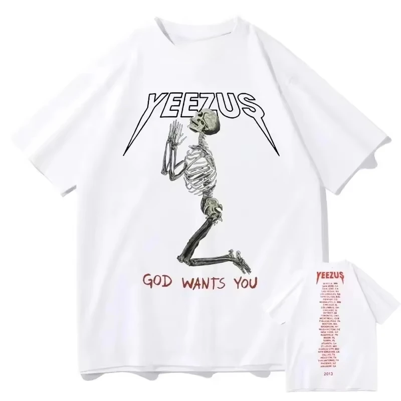 2025 God Wants You Kanye West Print Tshirt Streetwear Skull Graphic T-shirts Women Hip-Hop T Shirt Tops Clothes Tees