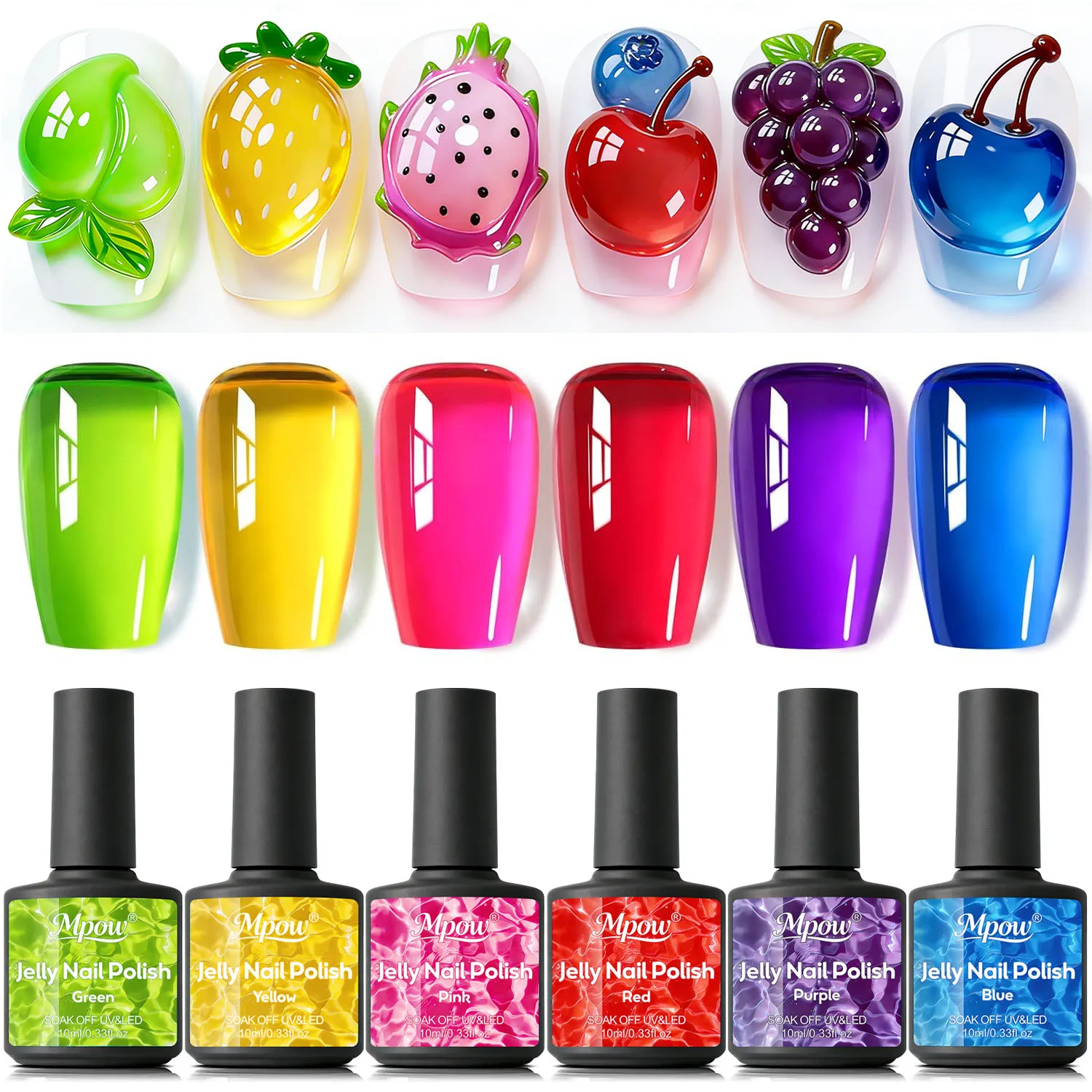 Conjunto de Esmaltes em Gel Mpow 1-6 peças, Verniz Translúcido Colorido, Semi-Permanente, Removível por Imersão, Curável com UV LED, para Arte de Unhas DIY