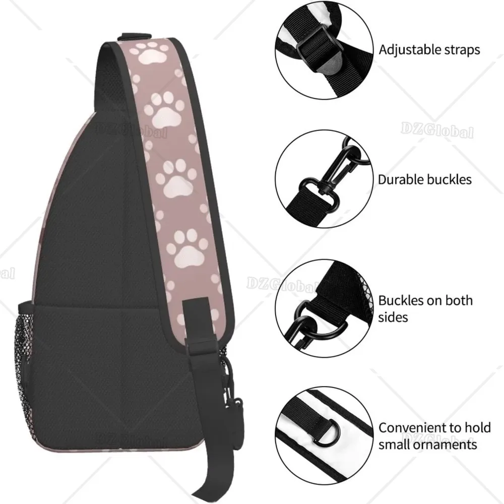 Sling Bag for Men Women Rose Gold Dog Paw Animal Crossbody Backpack Casual Hiking Daypack for Travel Sport Running Chest Bag