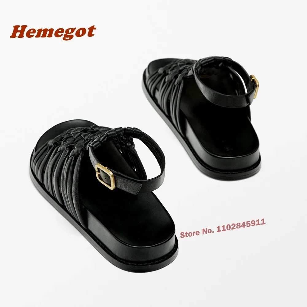 Kintted Roman Flat Sandals Round Toe Slingback Black Buckle Strap Women's Sandals Summer Newest 2024 Elegant Shoes Casual Sexy