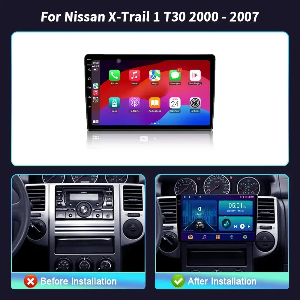 รถวิทยุ Android มัลติมีเดียสําหรับ Nissan X-Trail 1 T30 2000-2007 GPS นําทาง BT CarPlay Android 14 อัตโนมัติ 10 นิ้วหน้าจอไร้สาย