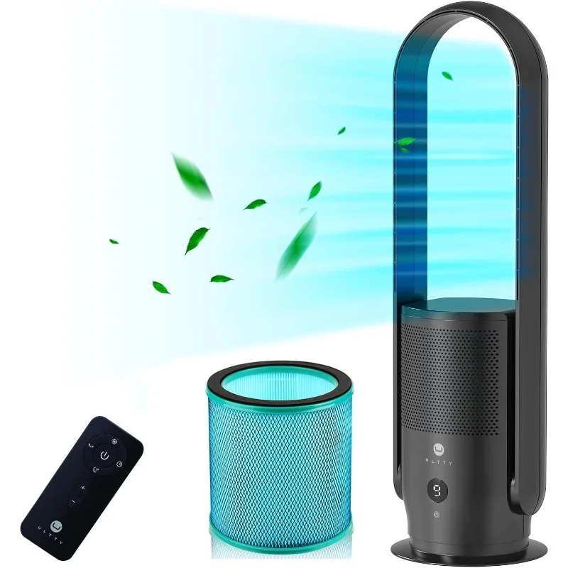 

ULTTY Bladeless Tower Fan and Air Purifier in one, True HEPA Filter 99.97% Smoke Dust Pollen Dander, Oscillating Tower Fan with