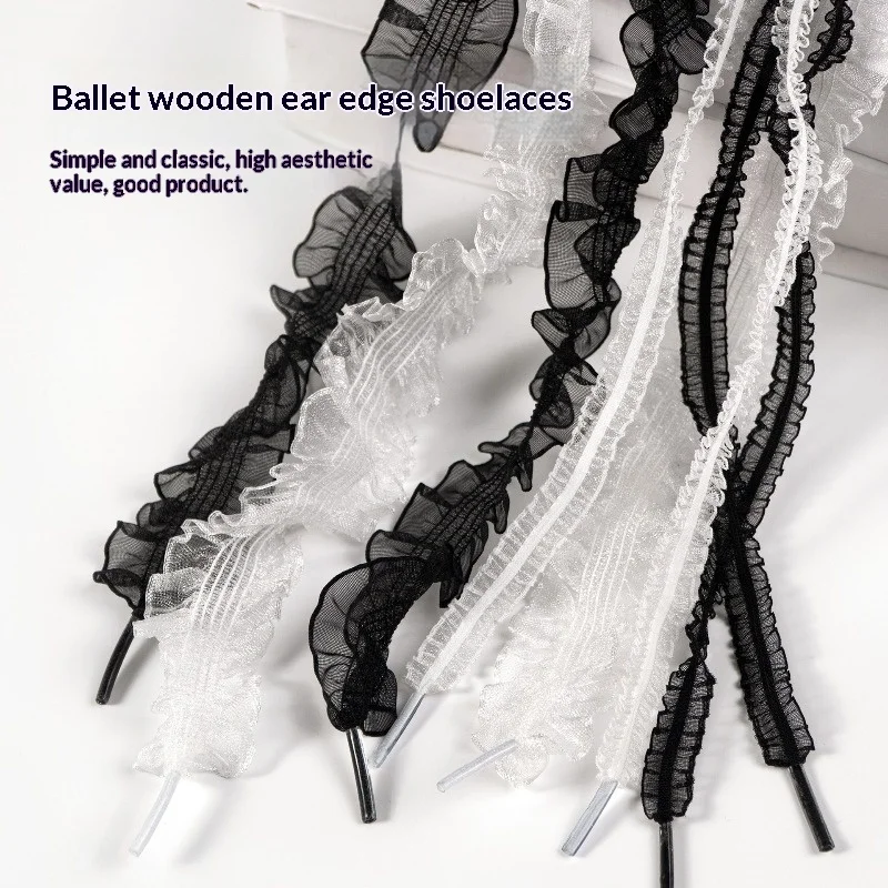 1Pair Lace Ruffle Bowknot Shoelaces Ballet Style Ribbon Laces for Trainers Casual Racing Sneakers