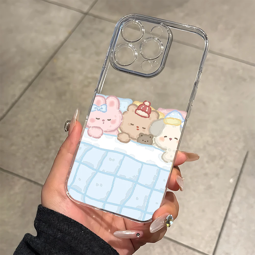 Cute Pet in Bed Silicone Phone Case for iPhone 17 16 15 14 13 12 11 Pro Xs Max Air Mini 7 8 6 6s Plus SE 2020 2022 Cover