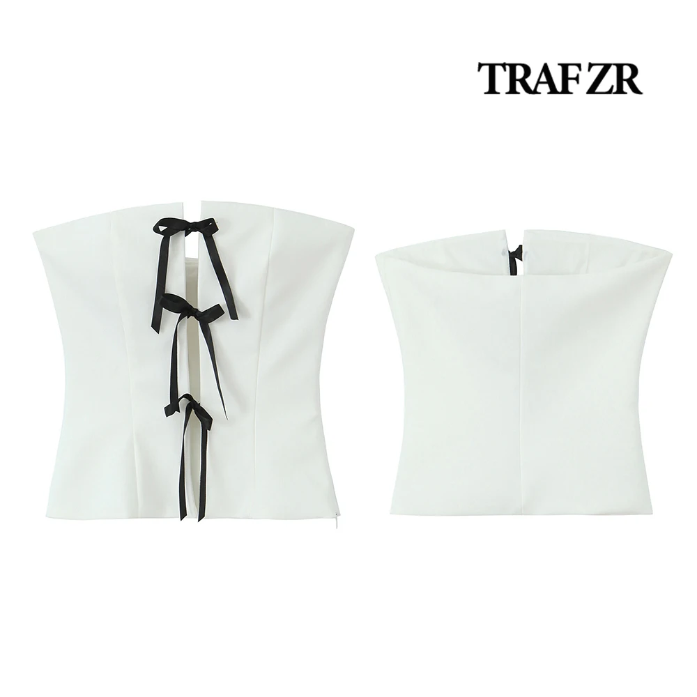 

TRAF ZR Chest Wrapping Off Shoulder Side Zip Tank & Camis Front Bows and Vent Casual Tops Strapless Straight Collar Y2k Tube Top