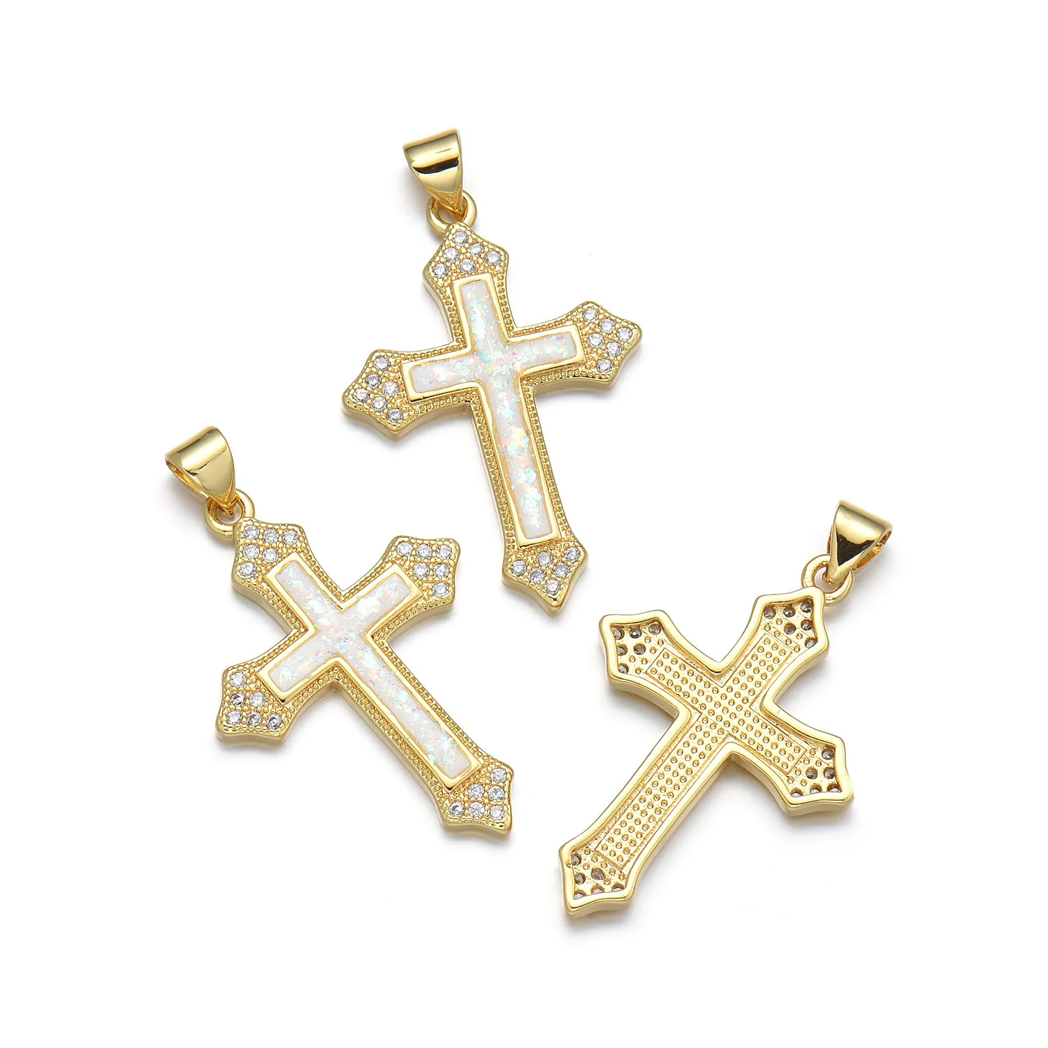 5 Copper Plated Opal North American Style Cross Zircon Pendant Accessories DIY Pearl Necklace Jewelry Making Materials Wholesale