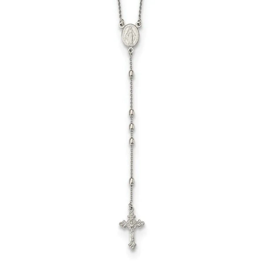 

Sterling Silver Beaded Rosary18 inch Necklace with1.25 inch extension