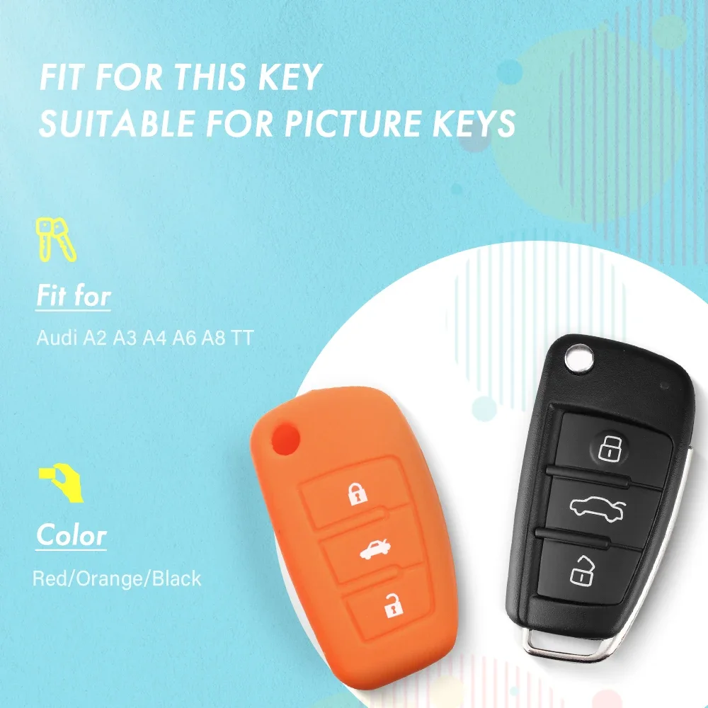 Dandkey 3 Buttons Car Silicone Key Cover Styling Case Cover Fob Shell For Audi A1 A3 Q3 Q7 R8 A6L TT Key Case Four Car Styling